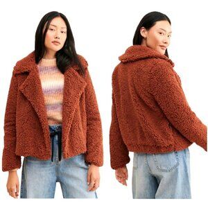 BB Dakota Coat Women Small Brown‎ Sherpa Fuzzy Teddy As She Goes Jacket NWOT